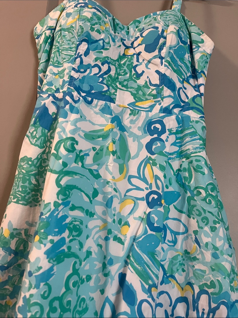 🌼💙Lilly Pulitzer Aqua & Teal Floral Strap Sundress - Size 4 - built in bra